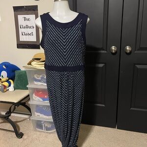Lands' End Navy and White Chevron Maxi Dress